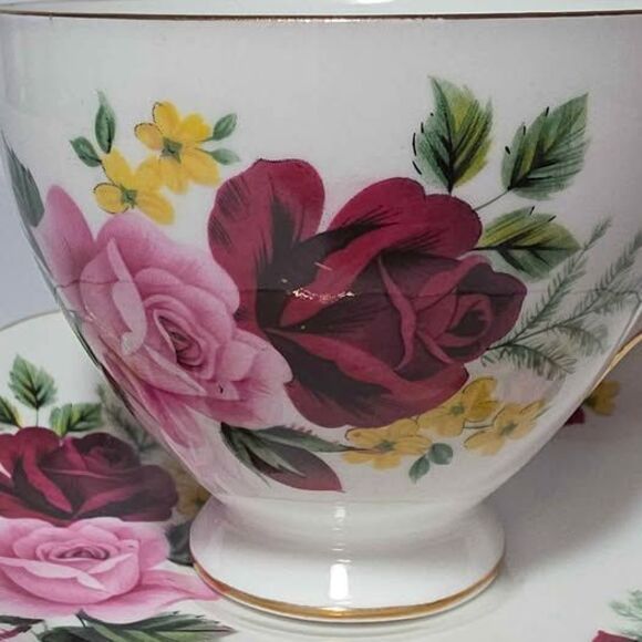 Queen Anne Teacup and Saucer Pink Roses Vintage - Picture 3 of 9